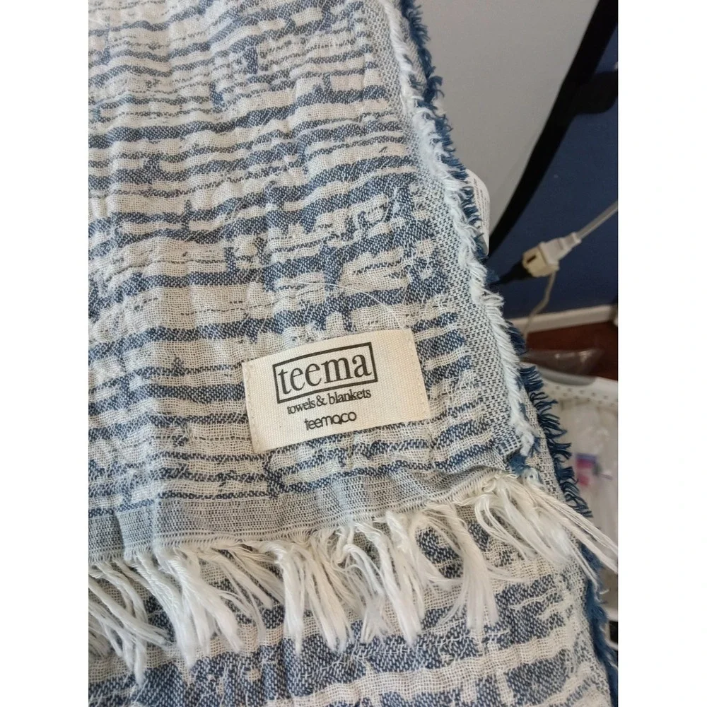 Teema Blue print Tassel Towel throw blanket 100% Turkish Cotton 68